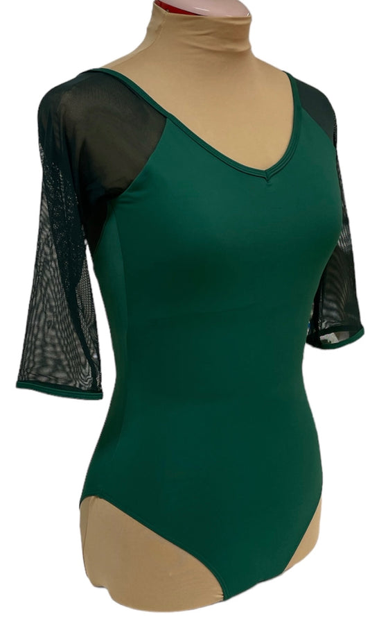 Green Leotard with mesh 3/4 Sleeves