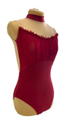 Adult Wine Red Leo with front lace and nude open back #353-686