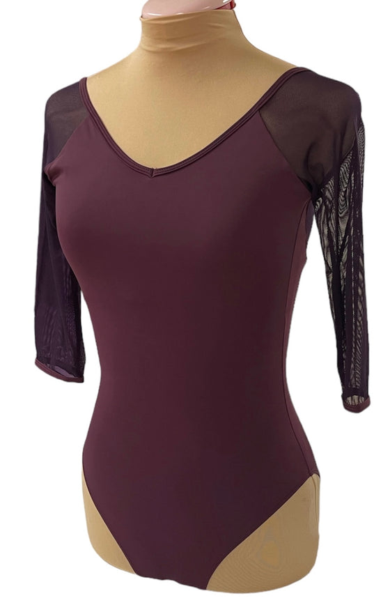 Eggplant Purple Leotard with mesh 3/4 Sleeves