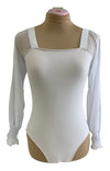 White Leo with long mesh sleeves ruched at the wrist #222-772