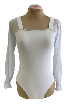  White Leo with long mesh sleeves ruched at the wrist #222-772