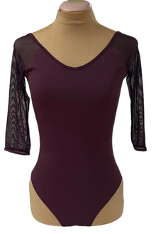  Eggplant Purple Leotard with mesh 3/4 Sleeves