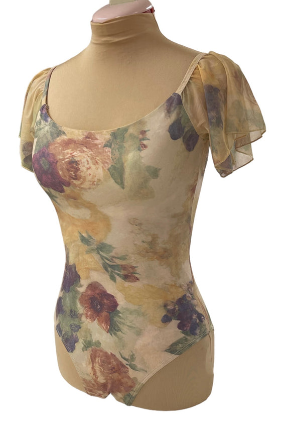 Floral Leotard with shoulder ruffles #344-331