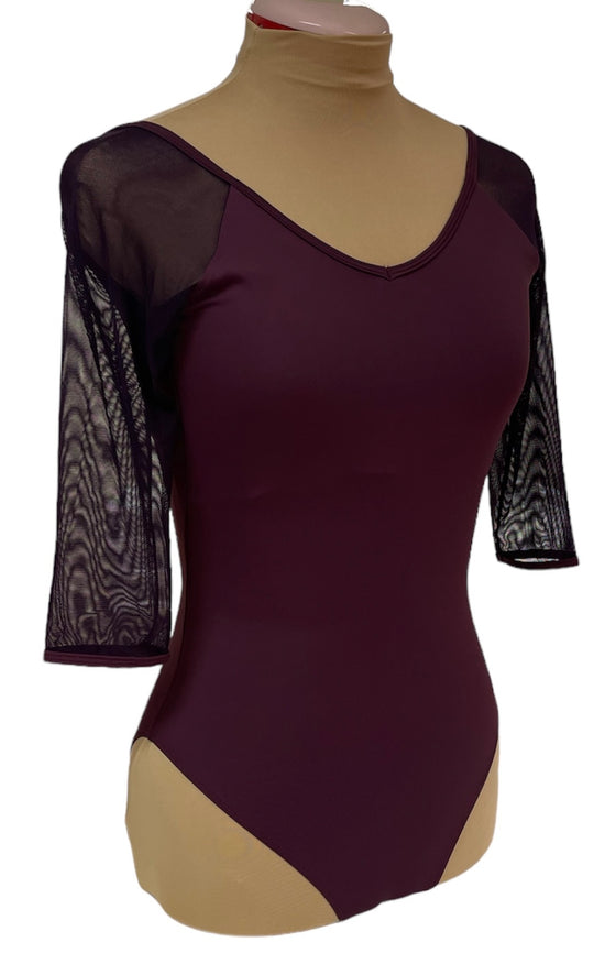 Eggplant Purple Leotard with mesh 3/4 Sleeves