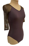 Coffee Leotard with mesh 3/4 Sleeves #344-331