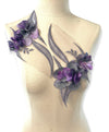 Pair of Purple and Gray appliques with 3D flowers