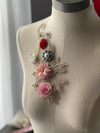 3D flowers with pearls and crystals on gold lace appliqués #798-771