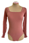 Mauve Pink Leo with long mesh sleeves ruched at the wrist #222-772