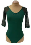 Green Leotard with mesh 3/4 Sleeves