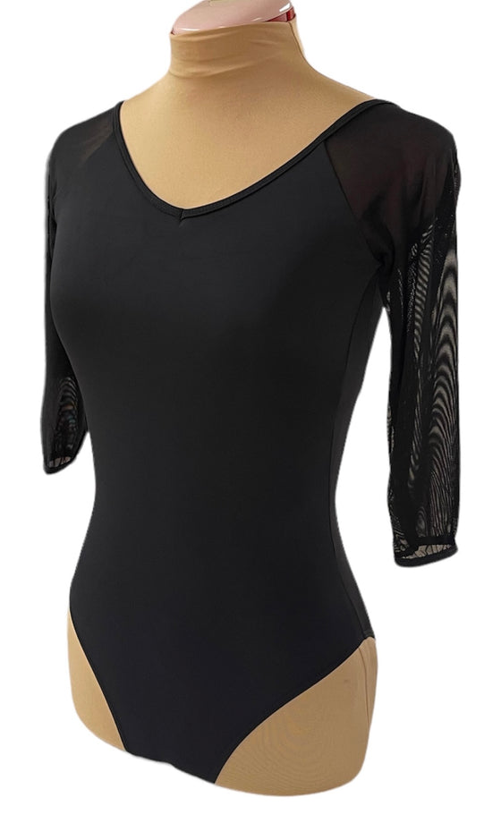 Black Leotard with mesh 3/4 Sleeves #344-331