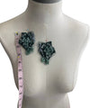 Emerald Green Appliques with 3D Flower, Beads and pearls