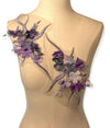 Pair of Purple and Gray appliques with 3D flowers