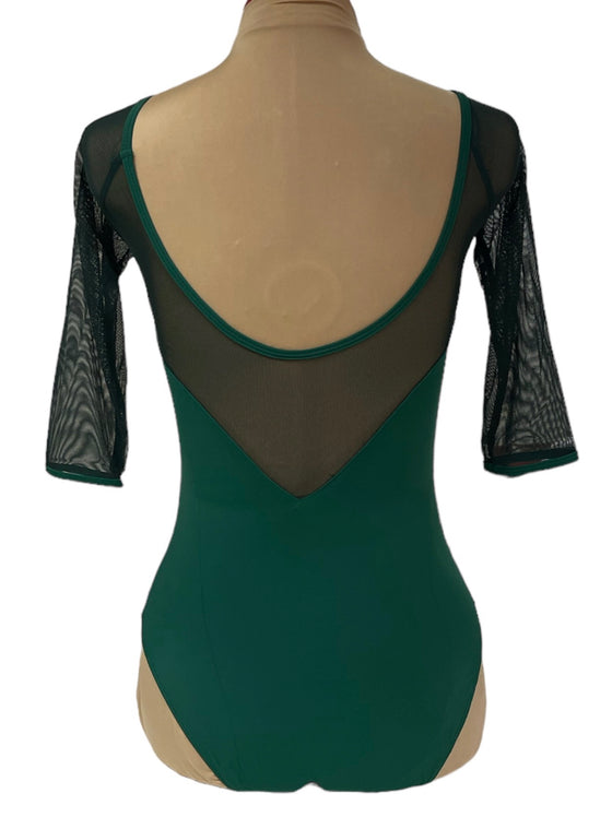 Green Leotard with mesh 3/4 Sleeves