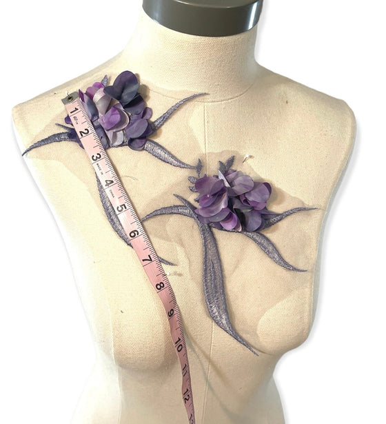 Pair of Purple and Gray appliques with 3D flowers