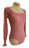 Mauve Pink Leo with long mesh sleeves ruched at the wrist #222-772