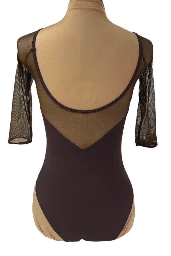 Coffee Leotard with mesh 3/4 Sleeves #344-331