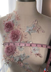 3D Flowers Pink and baby blue appliqués #146-917