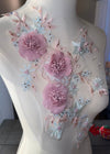 3D Flowers Pink and baby blue appliqués #146-917