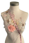 3D White and Peach flowers lace appliqués #146-917