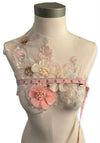 3D White and Peach flowers lace appliqués #146-917