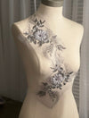 Pair of Gray 3D flowers with pearls #798-771