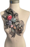 Black lace 3D flowers appliqué #798-771