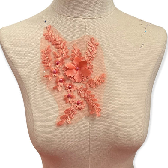 Coral Floral Applique with Pearls