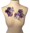 Pair of Purple and Grey appliques with 3D flowers