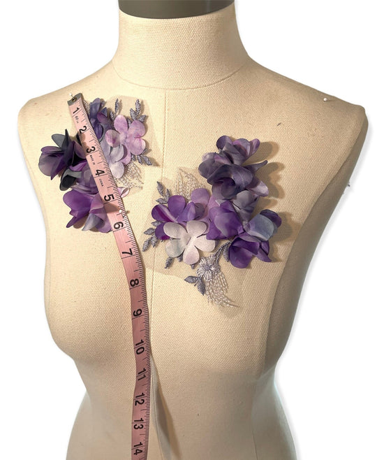 Pair of Purple and Grey appliques with 3D flowers