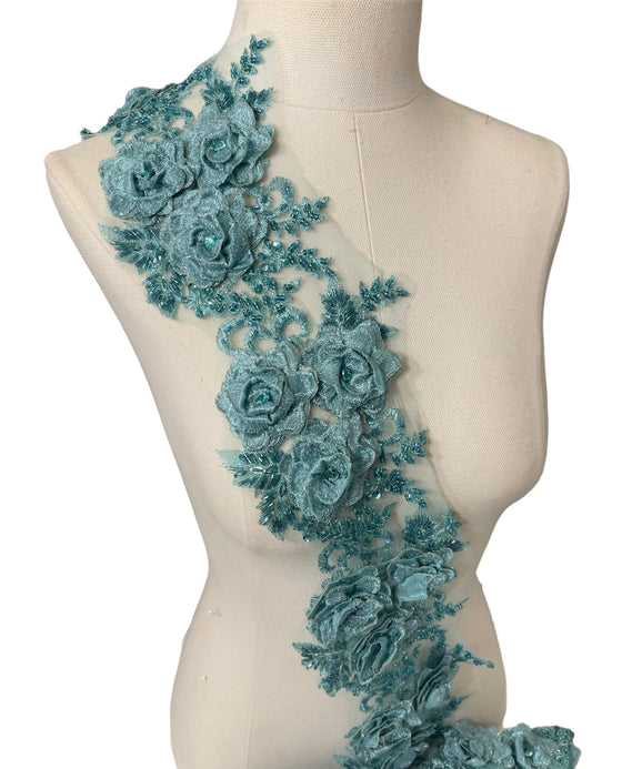 Sea Foam 3D Floral Trim with beads and Center Stones