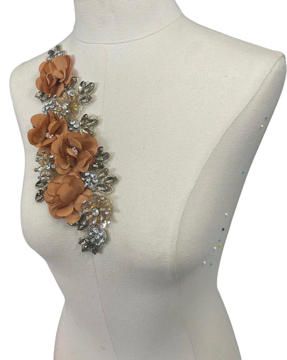 Copper Brown 3D flowers with Crystal