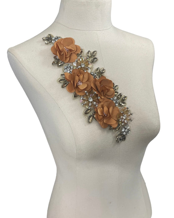 Copper Brown 3D flowers with Crystal