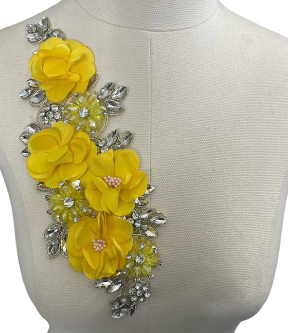 Yellow 3 D flowers with Crystal