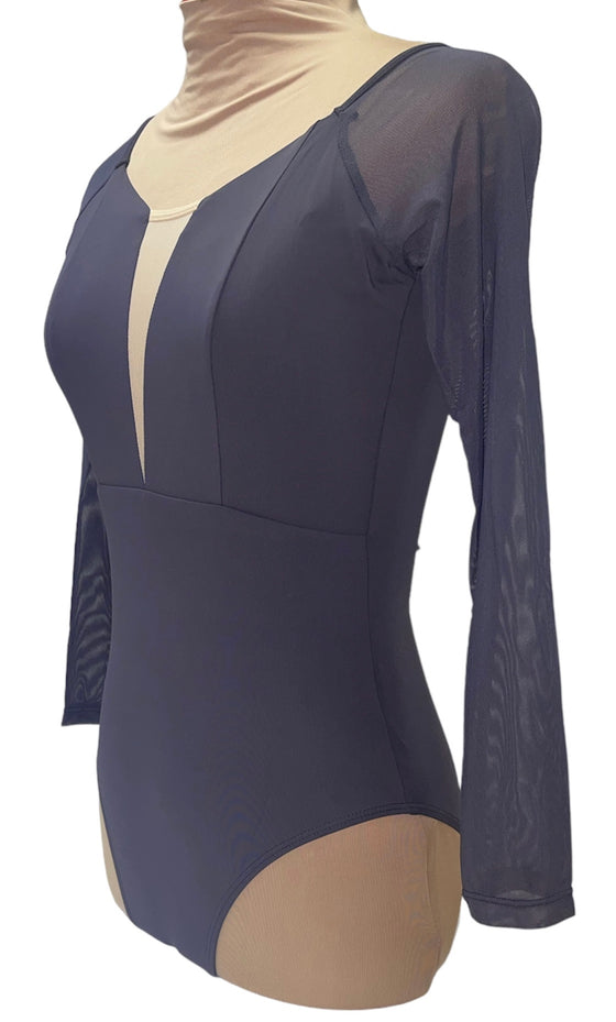 Gray Leotard with Mesh insert and Sleeves #989-511