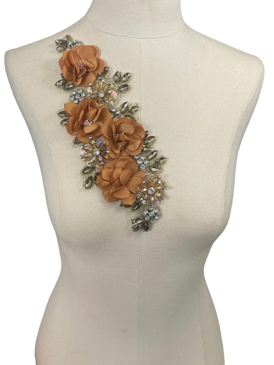 Copper Brown 3D flowers with Crystal