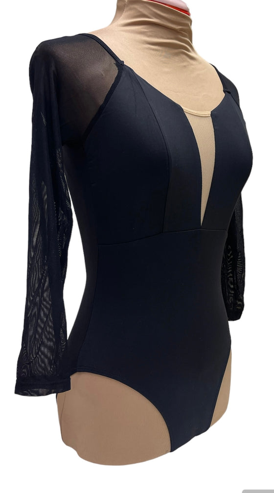 Black Leotard with Mesh insert and Sleeves