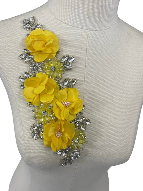 Yellow 3 D flowers with Crystal