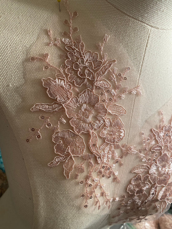 Pink floral lace appliqués #798-771