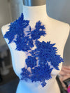 Pair of Royal Blue floral appliques with rhinestones #798-771