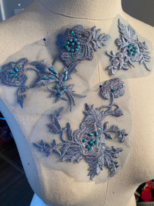  Set of blue and lavender appliqués with beads