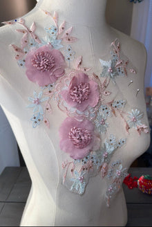  3D Flowers Pink and baby blue appliqués