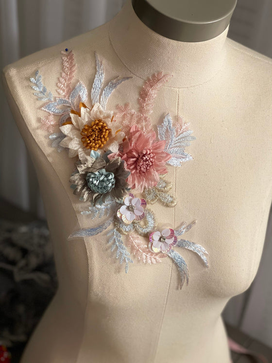 Multi Color 3D Flowers lace appliqués