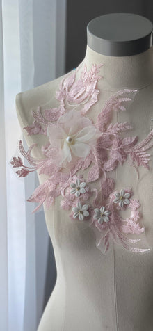  3D flower pink lace appliqué