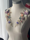 Pair or Single Multi color 3D flowers lace appliqués