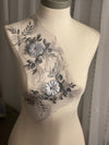 Pair of Gray 3D flowers lace appliqués with pearls #798-771