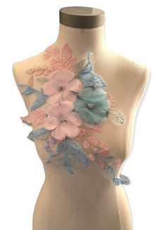  3D Flowers Pink and Teal Appliqués