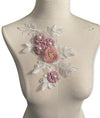 3D White and Pink Floral Appliqué with Pearls #798-771