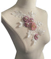 3D White and Pink Floral Appliqué with Pearls #798-771