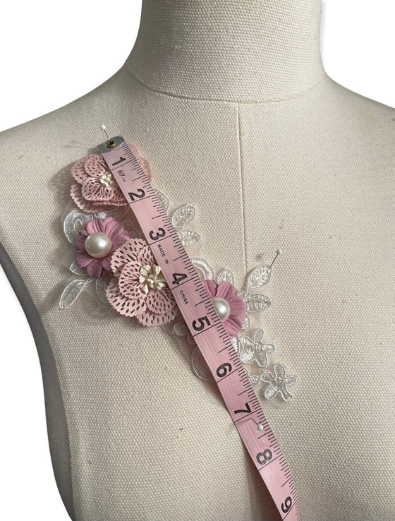 3D Pink and White Floral Appliqué with Pearls #798-771