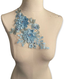  3D Blue Floral Appliqué with Blue Pearls #798-771